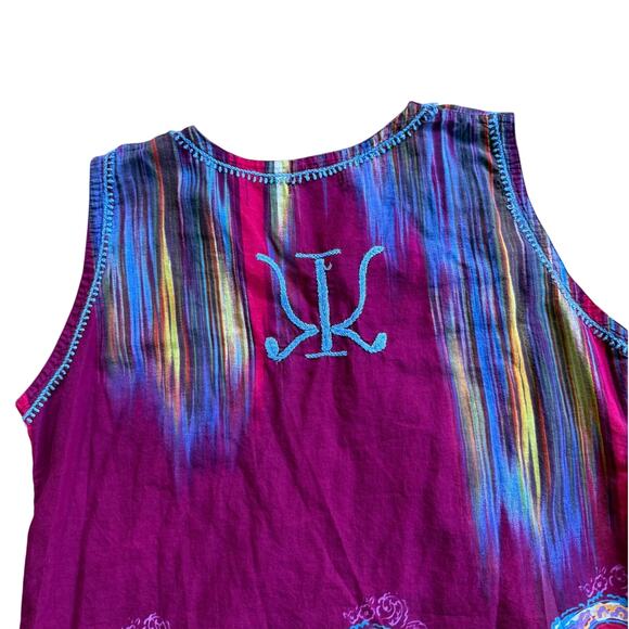 Boho Embroidered Tank Tunic SZ 42 Paisley Hippie Cotton Casual Sleeveless - Picture 6 of 10
